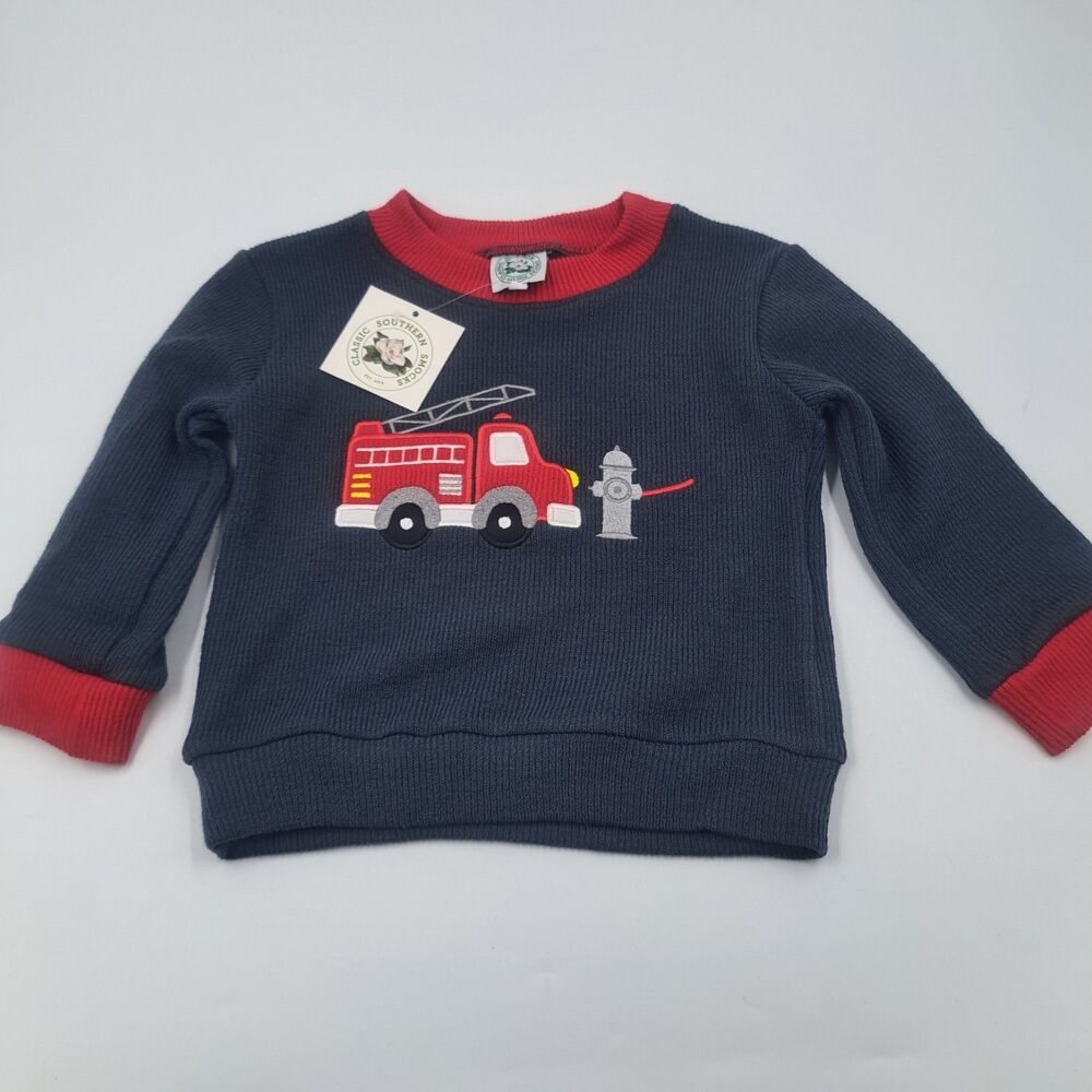 NEW Classic Southern Smocks Firetruck Embroidered Sweater Boys 2T
